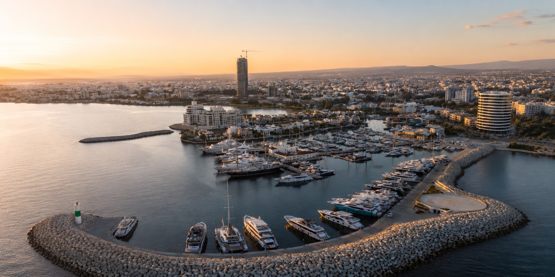 Aerial view of Limassol marina near our Limassol office
